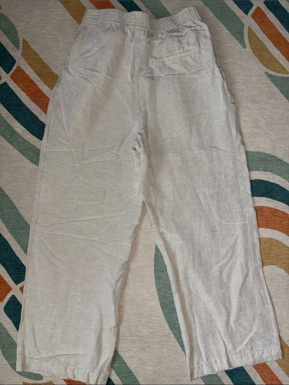 H&M Beige Linen-Blend Wide-Leg Trousers